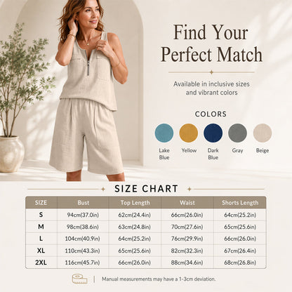 ⌛Limited-Time Offer-Women's Half-Zip Sleeveless Tank Top & Shorts Set