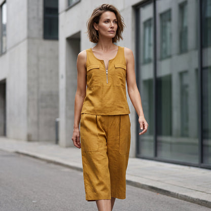 ⌛Limited-Time Offer-Women's Half-Zip Sleeveless Tank Top & Shorts Set