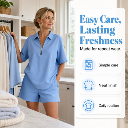 ⌛Limited-Time Offer-Women Casual Two Piece Set Short Sleeve Half Zip Top and Shorts