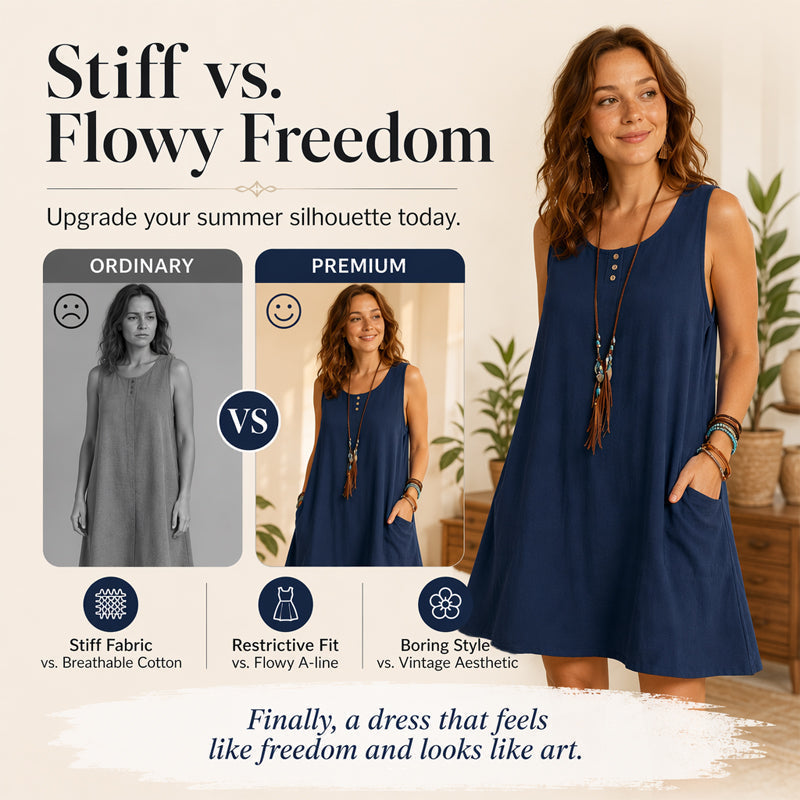🌿Cotton And Linen Sleeveless Loose Dress with Pockets