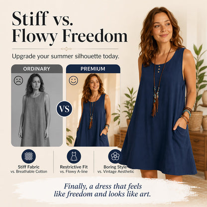 🌿Cotton And Linen Sleeveless Loose Dress with Pockets