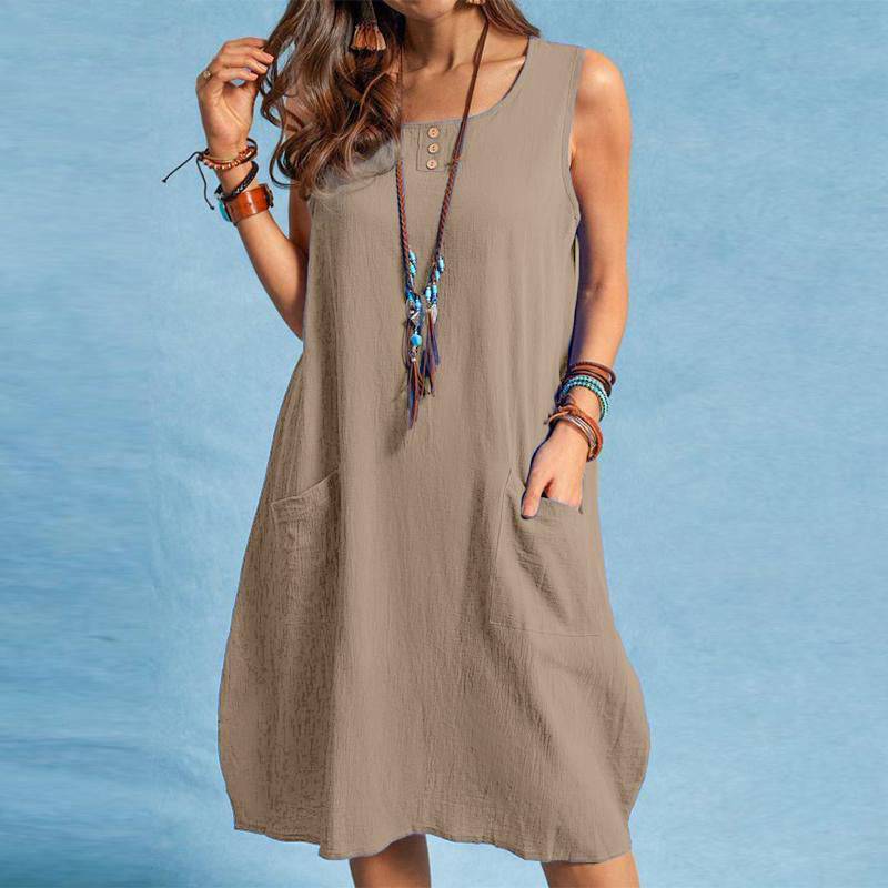 🌿Cotton And Linen Sleeveless Loose Dress with Pockets