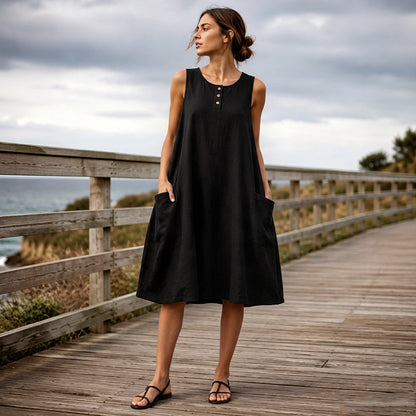🌿Cotton And Linen Sleeveless Loose Dress with Pockets