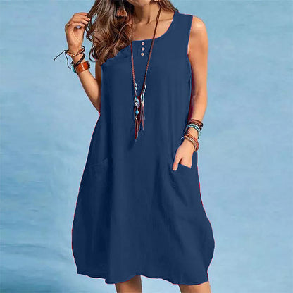🌿Cotton And Linen Sleeveless Loose Dress with Pockets