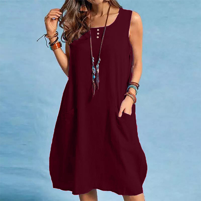 🌿Cotton And Linen Sleeveless Loose Dress with Pockets