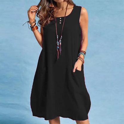 🌿Cotton And Linen Sleeveless Loose Dress with Pockets