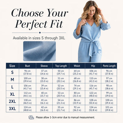 Women's V-Neck Tie-Front Top & Wide-Leg Pants Set