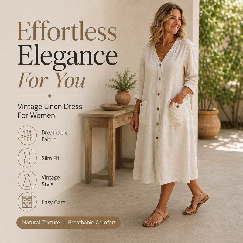 🌿Cotton And Linen Casual Button-Down Dress with Pockets