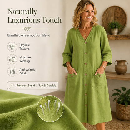 🌿Cotton And Linen Casual Button-Down Dress with Pockets
