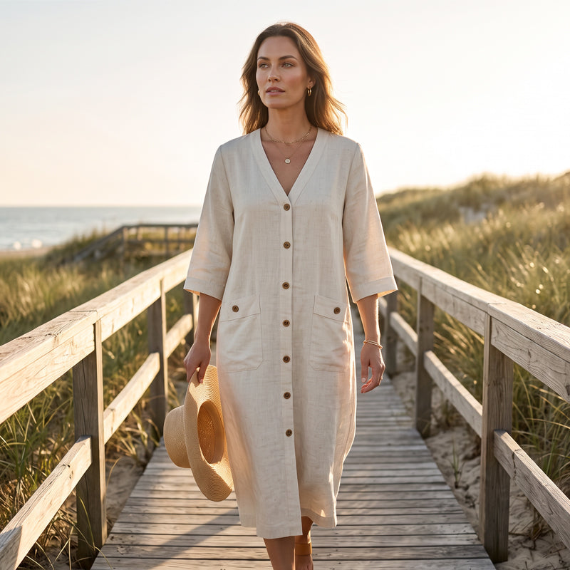 🌿Cotton And Linen Casual Button-Down Dress with Pockets