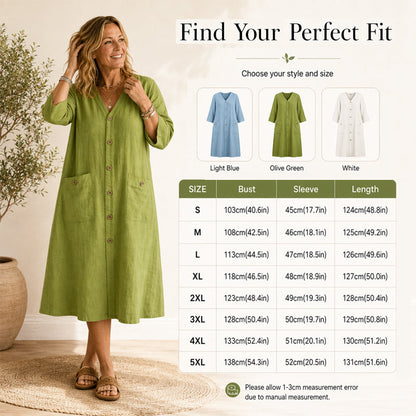 🌿Cotton And Linen Casual Button-Down Dress with Pockets
