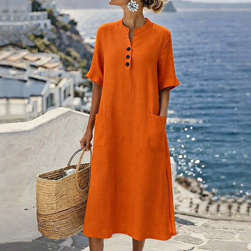 Limited-Time⌛🌿 Lightweight Casual Button Dress – Perfect for Beach Strolls & Brunch Dates