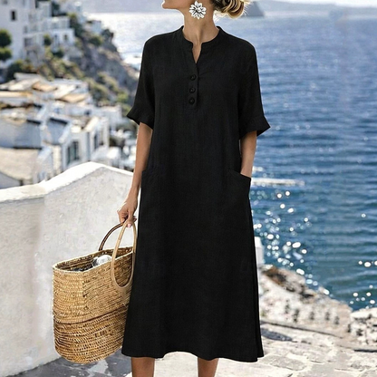Limited-Time⌛🌿 Lightweight Casual Button Dress – Perfect for Beach Strolls & Brunch Dates