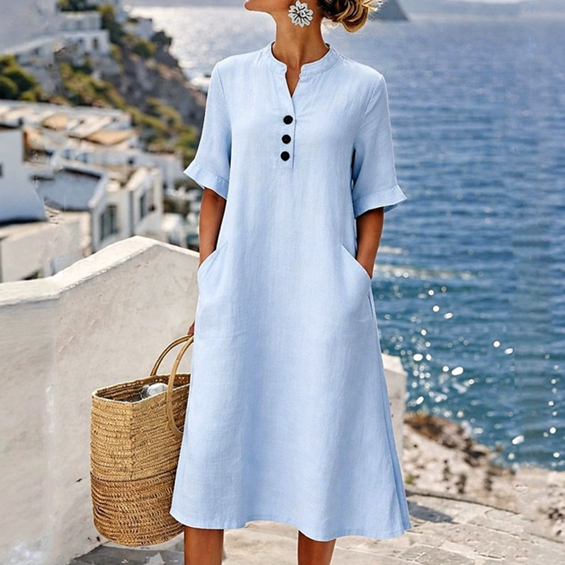 Limited-Time⌛🌿 Lightweight Casual Button Dress – Perfect for Beach Strolls & Brunch Dates