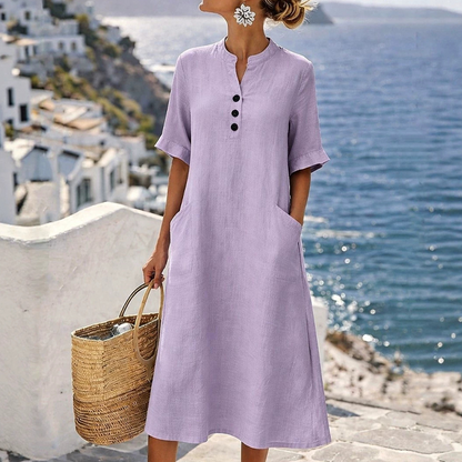 Limited-Time⌛🌿 Lightweight Casual Button Dress – Perfect for Beach Strolls & Brunch Dates