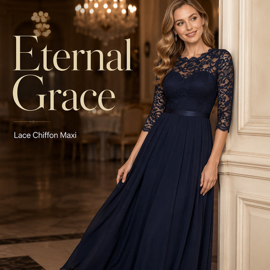 👗 LIMITED-TIME 50% OFF! Women's 3/4 Sleeve Lace Chiffon Maxi Dress, Formal Evening Wedding Guest Long Gown