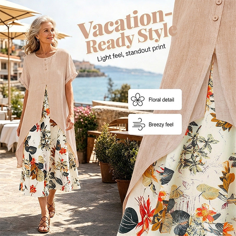 ⏳Limited-time 50% off⏰Women's Layered Look Floral Print Casual Dress💐👗