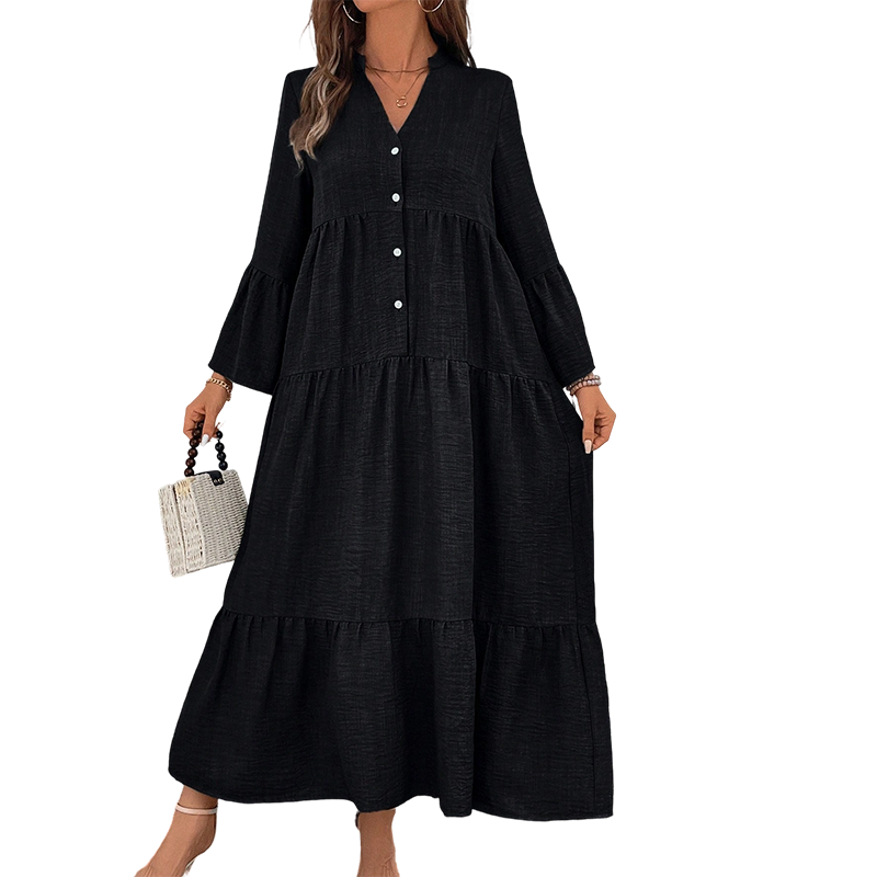 Trending Now⭐👗 Tiered A-Line Dress with Flounce Sleeves & Button Front – Breezy Boho Style for Any Occasion