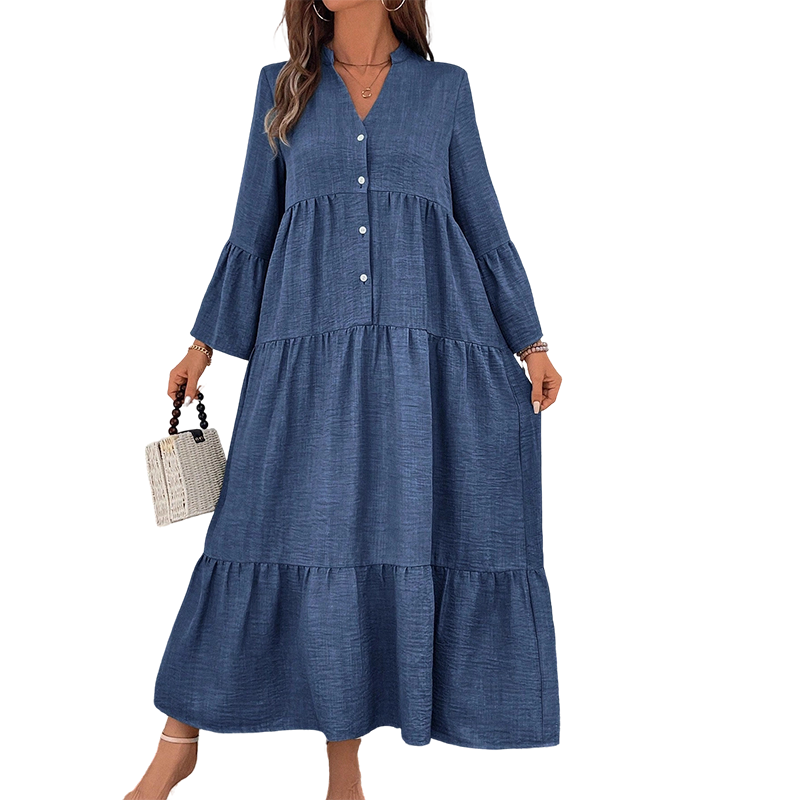 Trending Now⭐👗 Tiered A-Line Dress with Flounce Sleeves & Button Front – Breezy Boho Style for Any Occasion