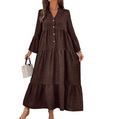 Trending Now⭐👗 Tiered A-Line Dress with Flounce Sleeves & Button Front – Breezy Boho Style for Any Occasion