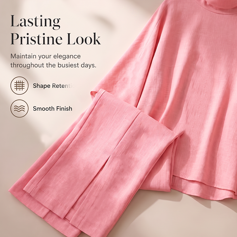 Women Elegant Mock Neck Cape Top and Wide Leg Pants Set