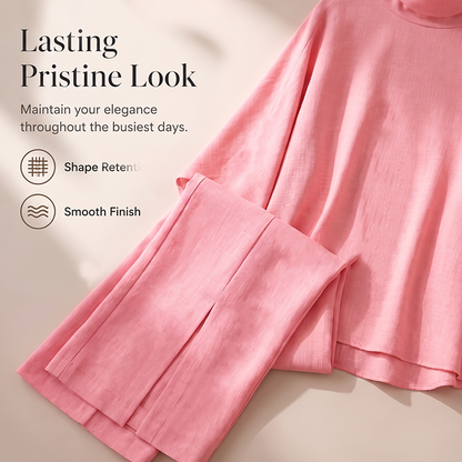 Women Elegant Mock Neck Cape Top and Wide Leg Pants Set