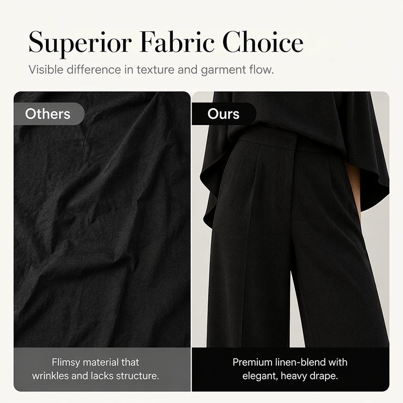 Women Elegant Mock Neck Cape Top and Wide Leg Pants Set