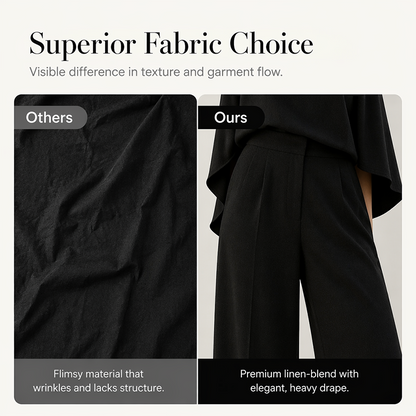 Women Elegant Mock Neck Cape Top and Wide Leg Pants Set