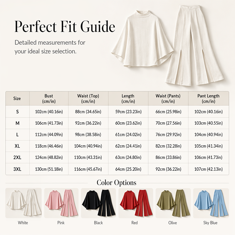Women Elegant Mock Neck Cape Top and Wide Leg Pants Set