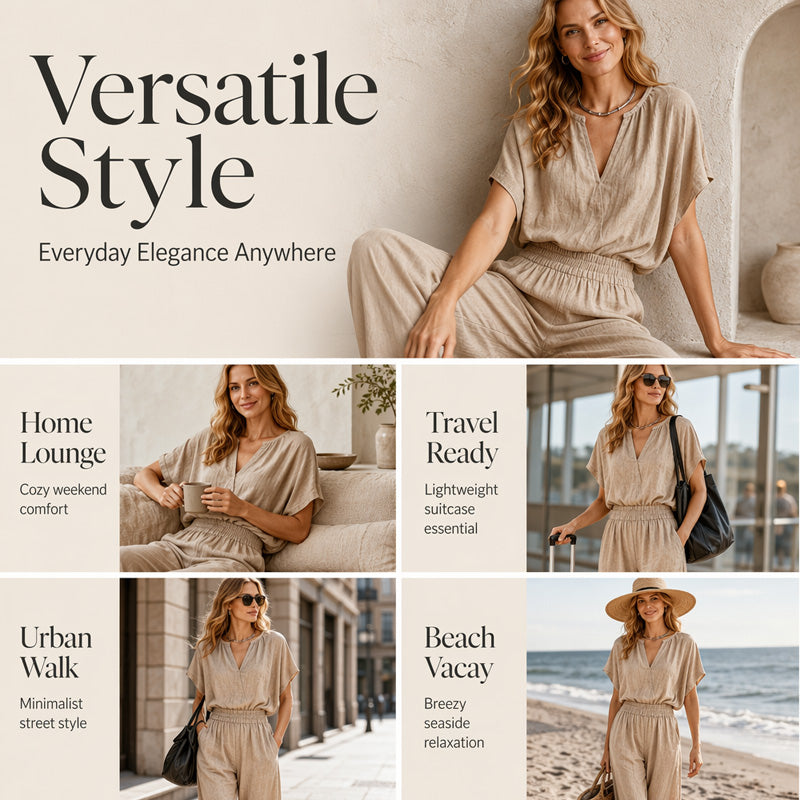 Women Casual Cotton Linen Loungewear Set