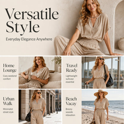 Women Casual Cotton Linen Loungewear Set