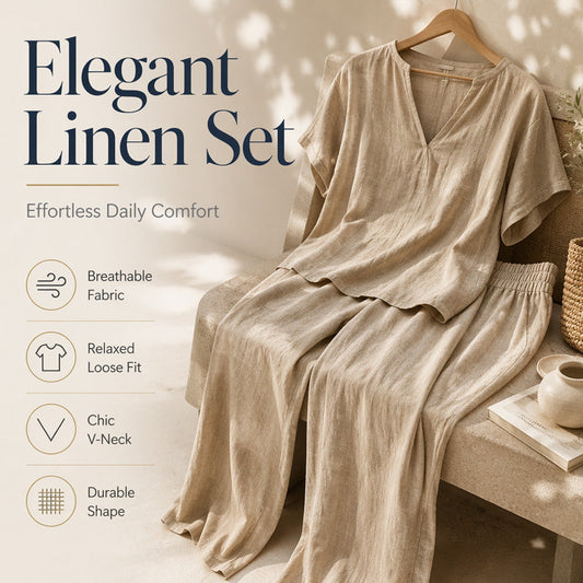 Women Casual Cotton Linen Loungewear Set