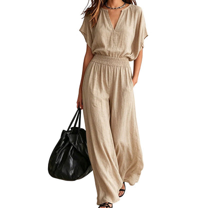 Women Casual Cotton Linen Loungewear Set