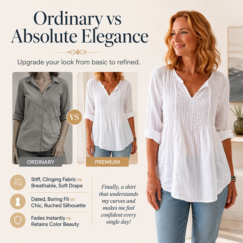 Women's Casual V-Neck Tie Pleated Top