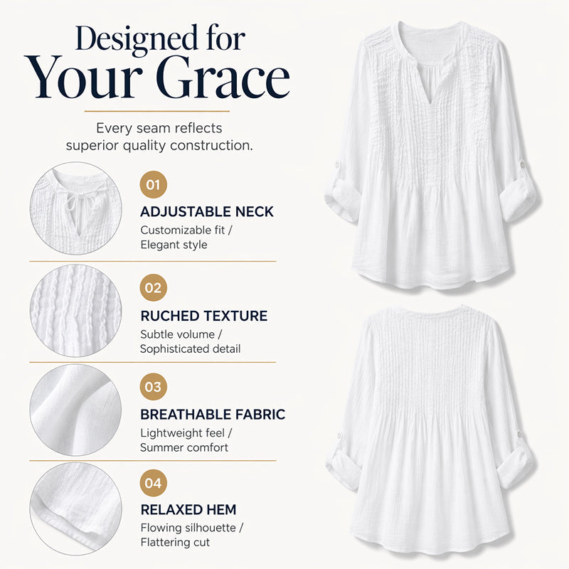 Women's Casual V-Neck Tie Pleated Top