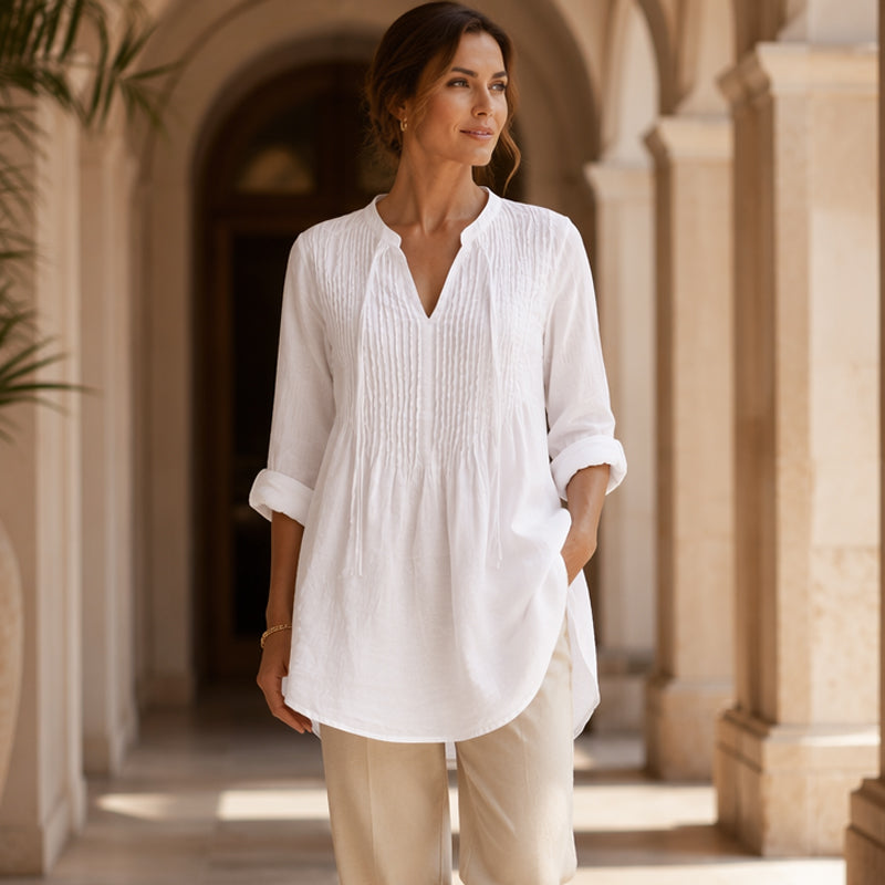 Women's Casual V-Neck Tie Pleated Top
