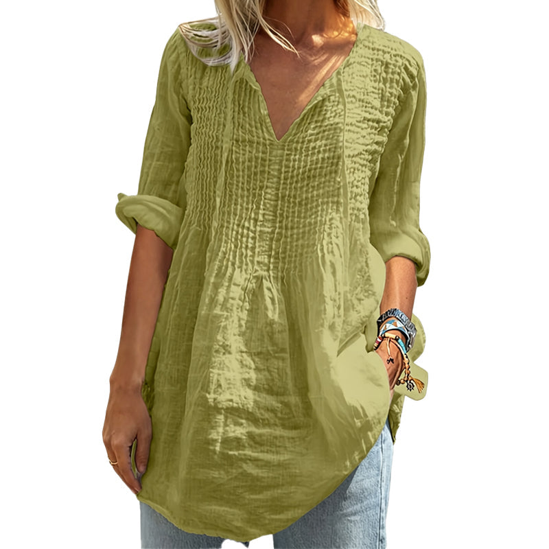 Women's Casual V-Neck Tie Pleated Top