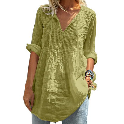 Women's Casual V-Neck Tie Pleated Top