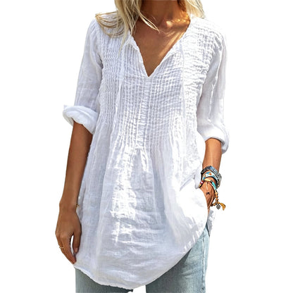 Women's Casual V-Neck Tie Pleated Top