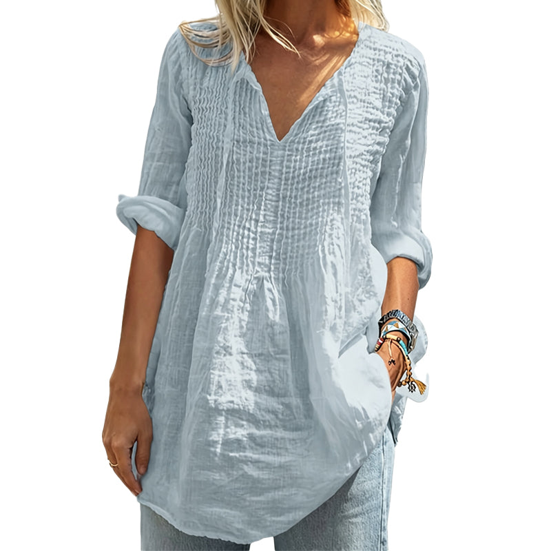 Women's Casual V-Neck Tie Pleated Top