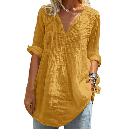 Women's Casual V-Neck Tie Pleated Top