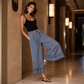 Women's Ruffle Hem Tencel Denim Wide Leg Pants