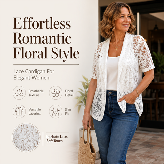 Women's Short Sleeve Lace Open Front Cardigan
