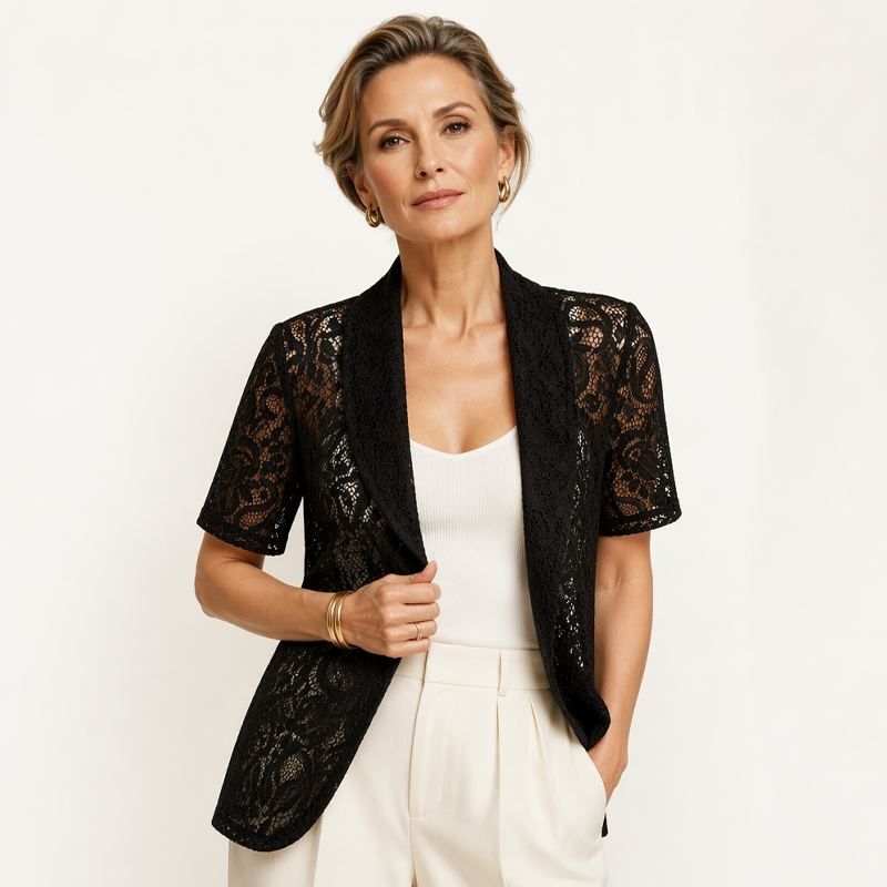 Women's Short Sleeve Lace Open Front Cardigan