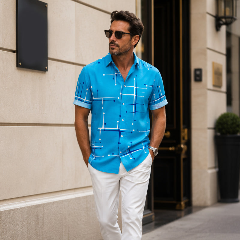 👔LIMITED-TIME 50% OFF!  📐Men’s Geometric Print Relaxed‑Fit Button‑Down Shirt