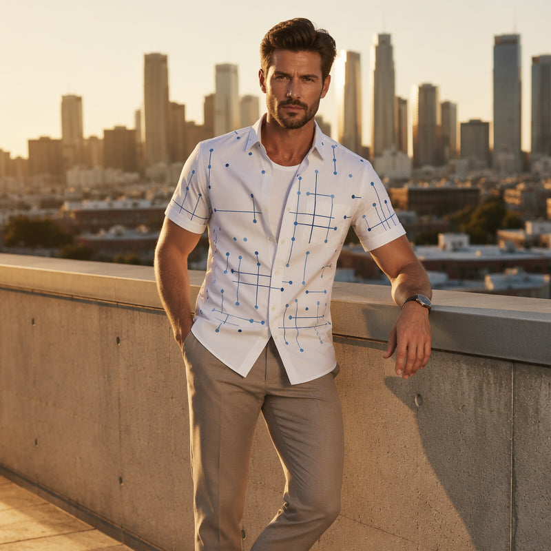 👔LIMITED-TIME 50% OFF!  📐Men’s Geometric Print Relaxed‑Fit Button‑Down Shirt