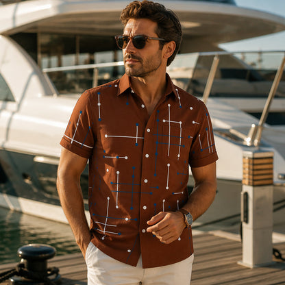 👔LIMITED-TIME 50% OFF!  📐Men’s Geometric Print Relaxed‑Fit Button‑Down Shirt