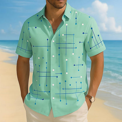 👔LIMITED-TIME 50% OFF!  📐Men’s Geometric Print Relaxed‑Fit Button‑Down Shirt