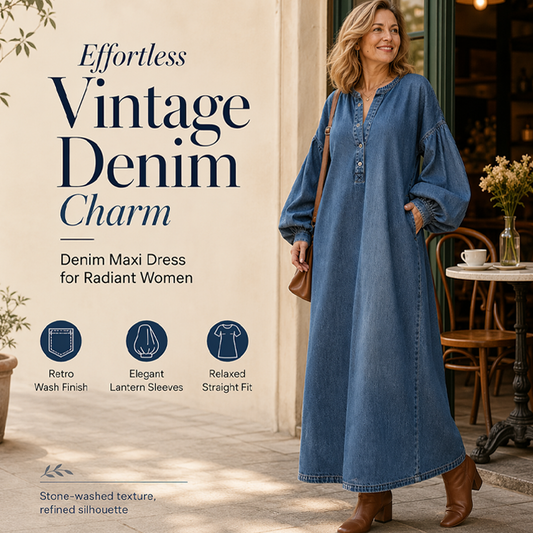 ⌛Limited-Time Offer-Women's Long Lantern Sleeve Maxi Denim Dress