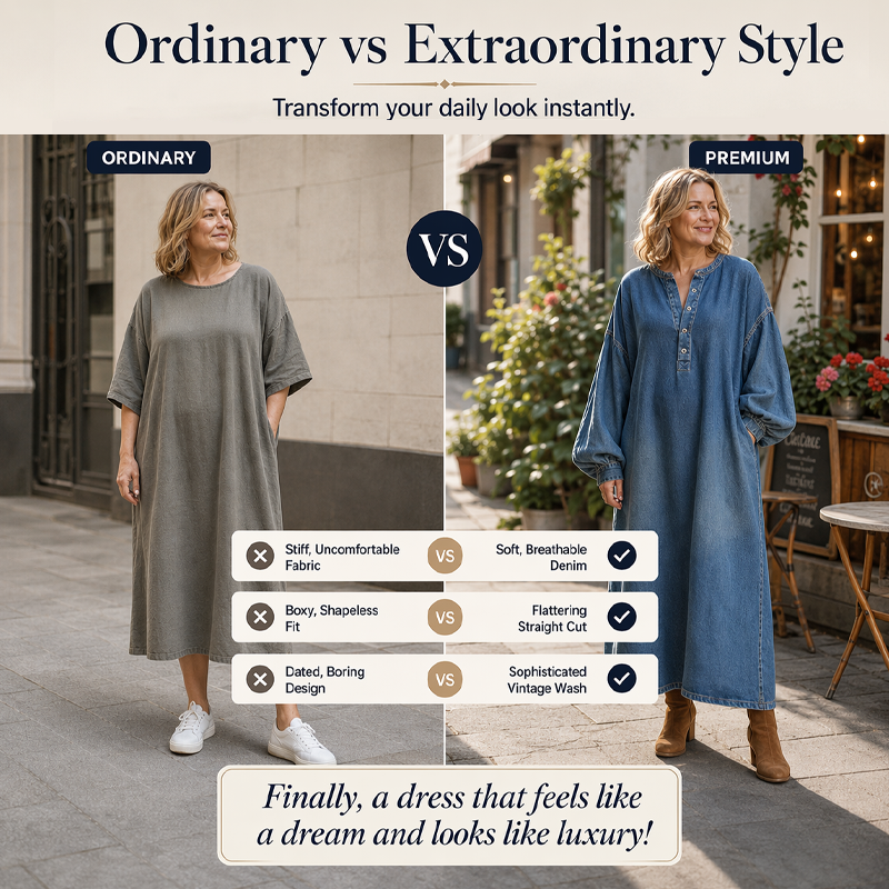 ⌛Limited-Time Offer-Women's Long Lantern Sleeve Maxi Denim Dress